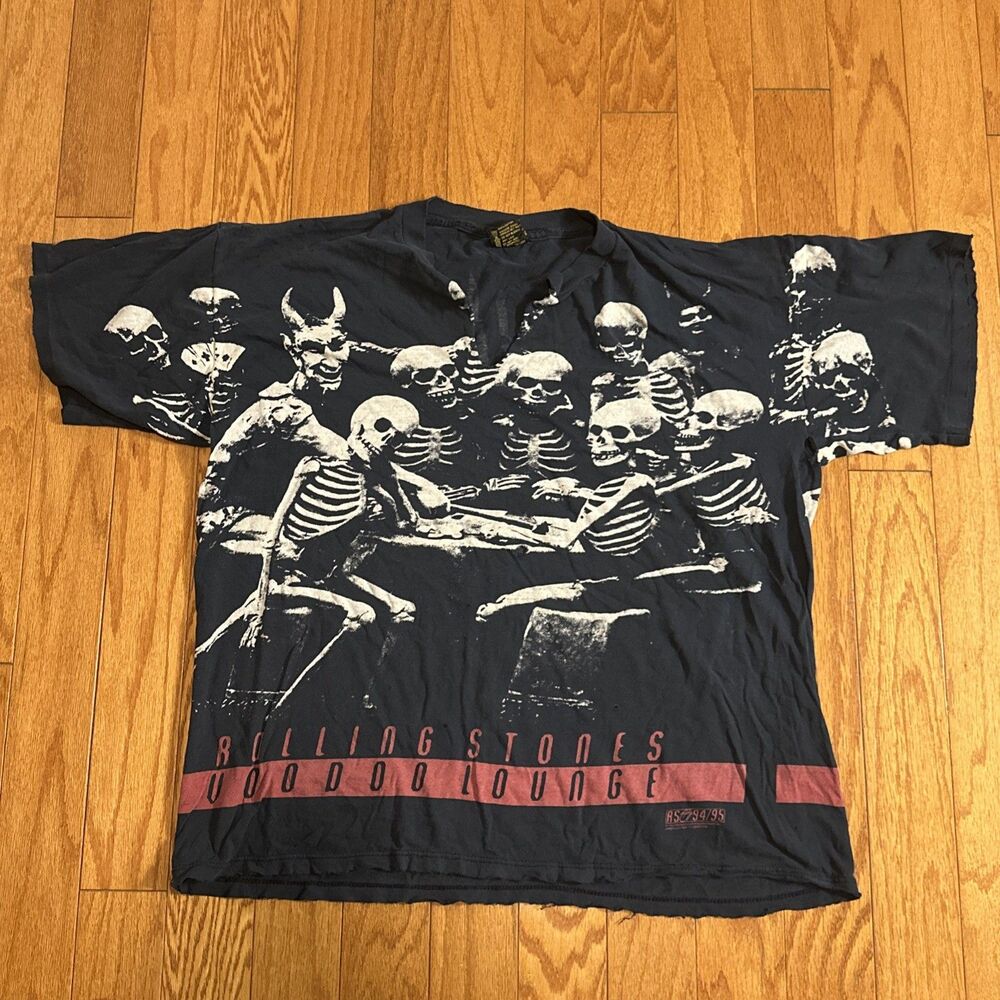 Vintage XL Brockum Rolling Stones 1994 Skeleton Party Voodoo Lounge Tour Shirt